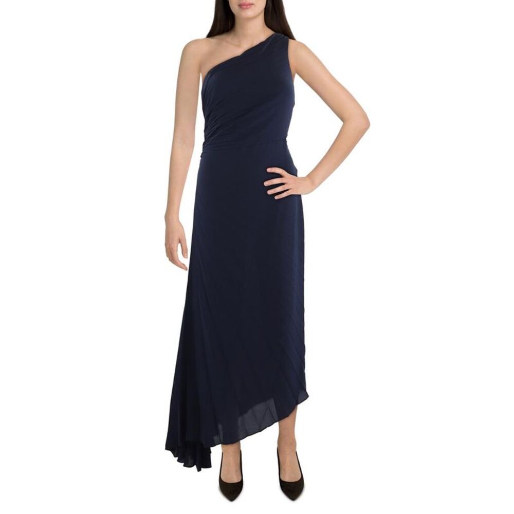 Nicole Miller One-Shoulder Navy Evening Gown